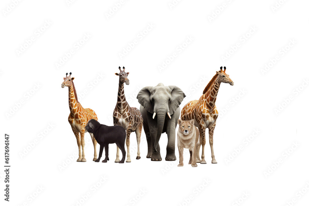 Fototapeta premium Wild zoo animals isolated on white