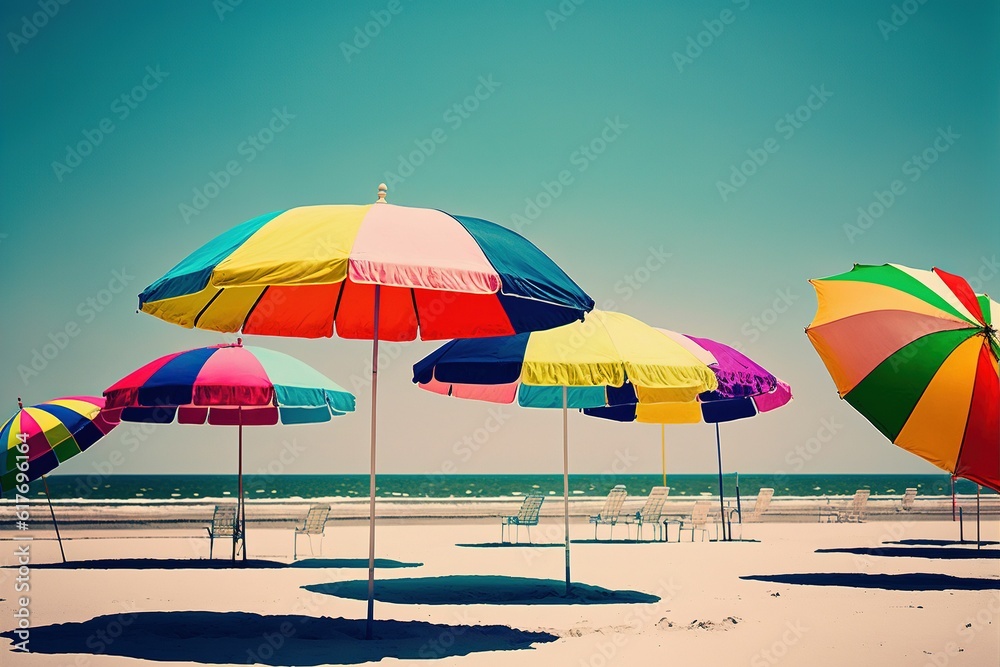 a bunch of beach umbrellas on top of a sandy beach