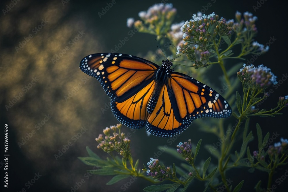 Fototapeta premium a large monarch butterfly resting on the edge of a flower