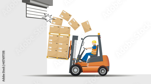 Dangers of working with a forklift. Make sure the gate is open.