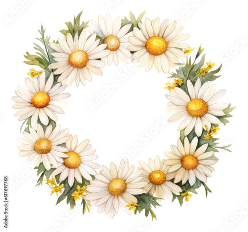 Watercolor daisy floral wreath isolated. © Pro Hi-Res