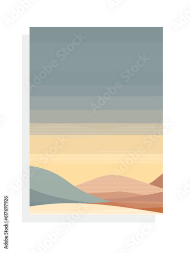 sunrise landscape with mountains mid-century modern vector illustration