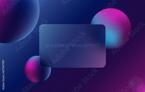 Glassmorphism effect. Transparent layout in glass morphism or glassmorphism style. Blurred card or frame. Vector illustration.