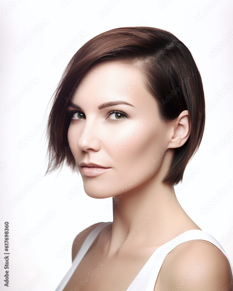 Photography of beautiful young woman posing on white background beauty fashion illustration. Generative Ai Photography of beautiful young woman posing on white background beauty fashion illustration. Generative Ai