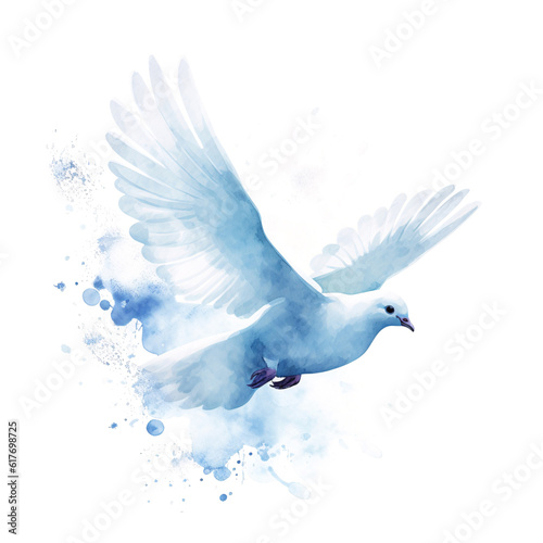 Flying dove open wings beautiful grace bird hope holy peace and purity watercolor splash illustration. Generative Ai photo