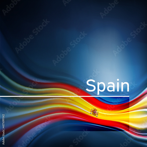 Spain flag background. Abstract spanish flag in the blue sky. National holiday card design. Business brochure design. State banner, spain poster, patriotic cover, flyer. Vector illustration