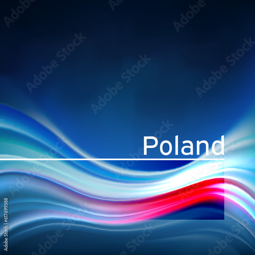 Poland flag background. Abstract polish flag in the blue sky. National holiday card design. Business brochure design. State banner, poland poster, patriotic cover, flyer. Vector illustration