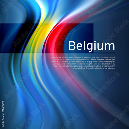 Belgium flag background. Abstract belgian flag in the blue sky. National holiday card design. Business brochure design. State banner, belgium poster, patriotic cover, flyer. Vector illustration
