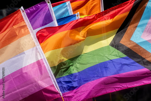 LBGT+ Pride flags at a festival in the UK.