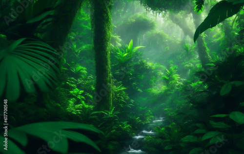 Green beautifull jungle background, Generative AI Illustration. © Creative Bringer