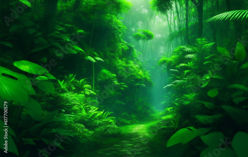 Green beautifull jungle background, Generative AI Illustration. © Creative_Bringer