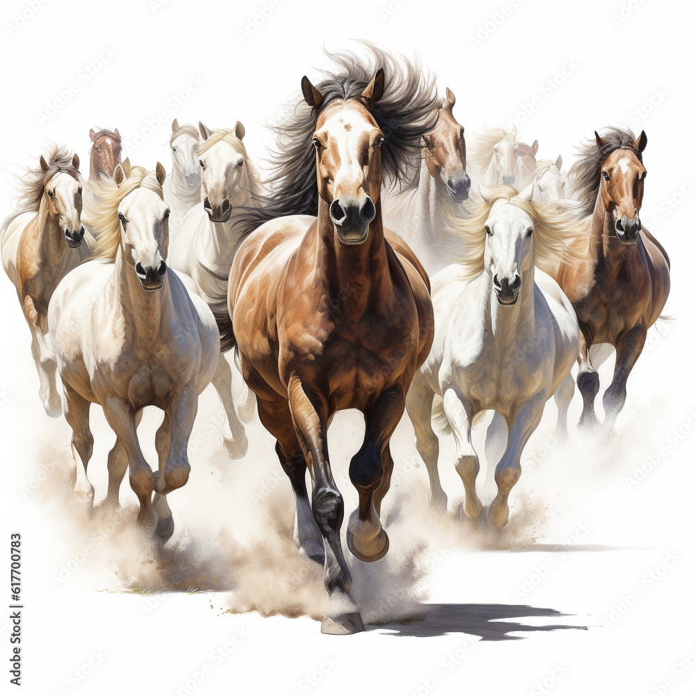 Heard of horses in white background. AI generative Heard of horses in white background. AI generative