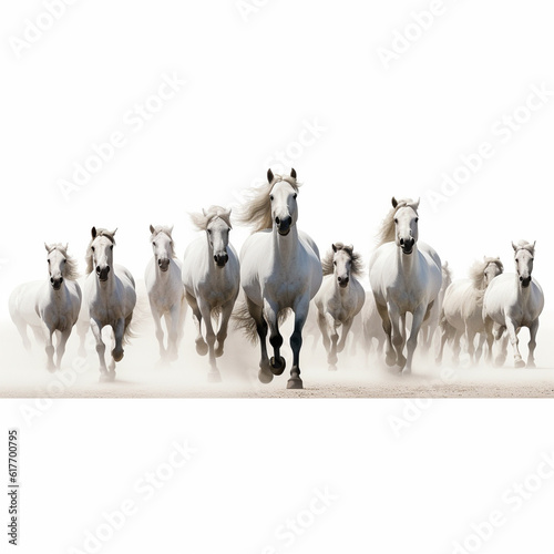 Heard of horses in white background. AI generative