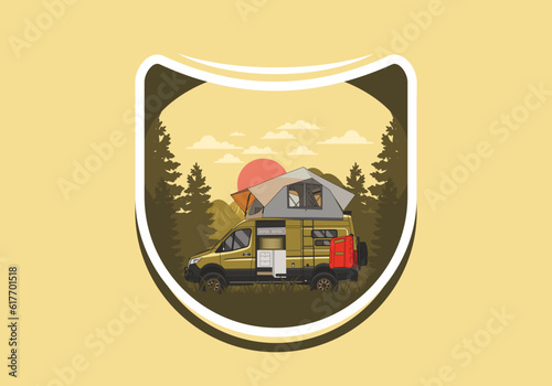 Large van with roof tent illustration design