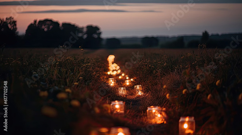 Sweet evening in countryside with bokeh light