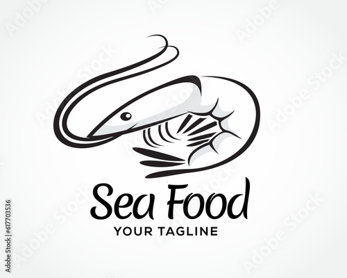 line art prawn shrimp sea food logo icon symbol design template illustration inspiration