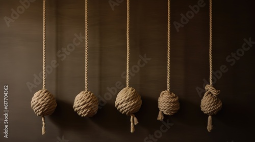 simple minimalist hanging ropes product photography, classical colour tone copy space generative ai