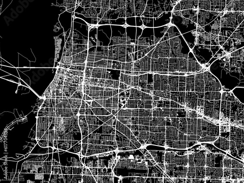 Vector road map of the city of  Memphis Tennessee in the United States of America with white roads on a black background.