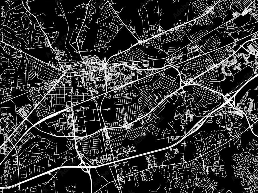 Vector road map of the city of  Newark Delaware in the United States of America with white roads on a black background.