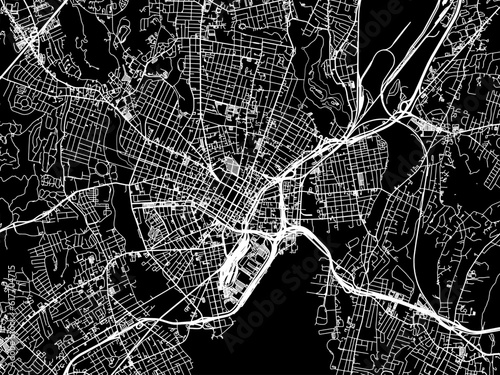 Vector road map of the city of  New Haven Connecticut in the United States of America with white roads on a black background.