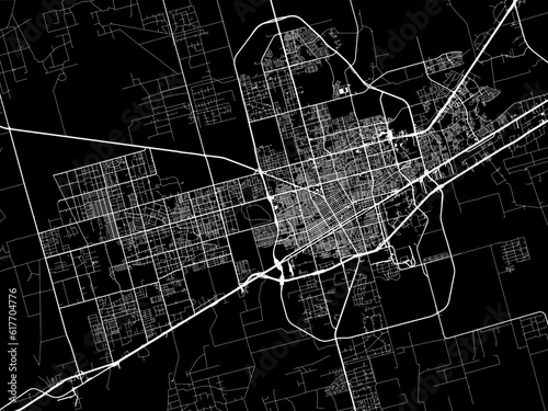 Vector road map of the city of  Odessa Texas in the United States of America with white roads on a black background.
