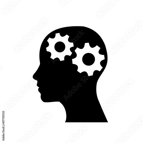 Silhouette of a head showing the brain in the form of gears.