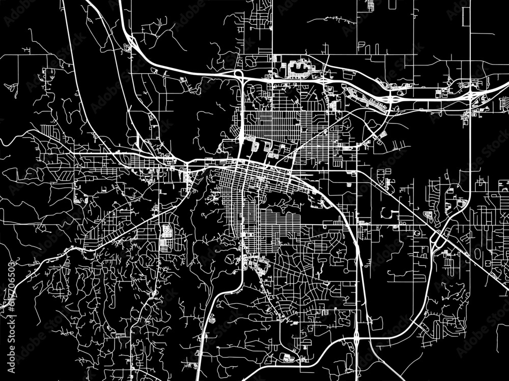 Vector road map of the city of  Rapid City South Dakota in the United States of America with white roads on a black background.