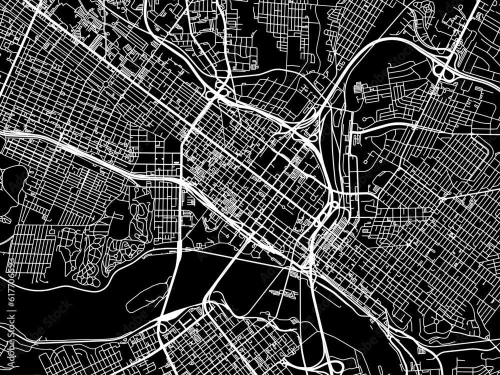 Vector road map of the city of  Richmond Center Virginia in the United States of America with white roads on a black background.