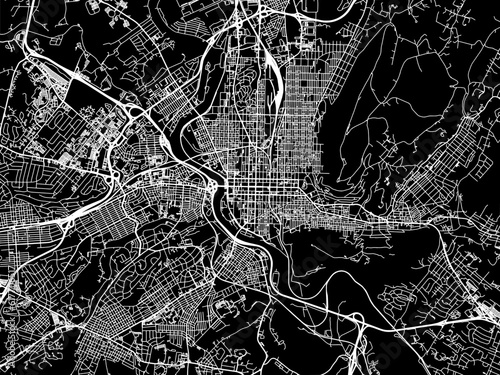 Vector road map of the city of  Reading Pennsylvania in the United States of America with white roads on a black background.