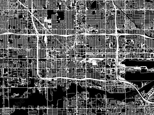 Vector road map of the city of  Phoenix Centre Arizona in the United States of America with white roads on a black background.