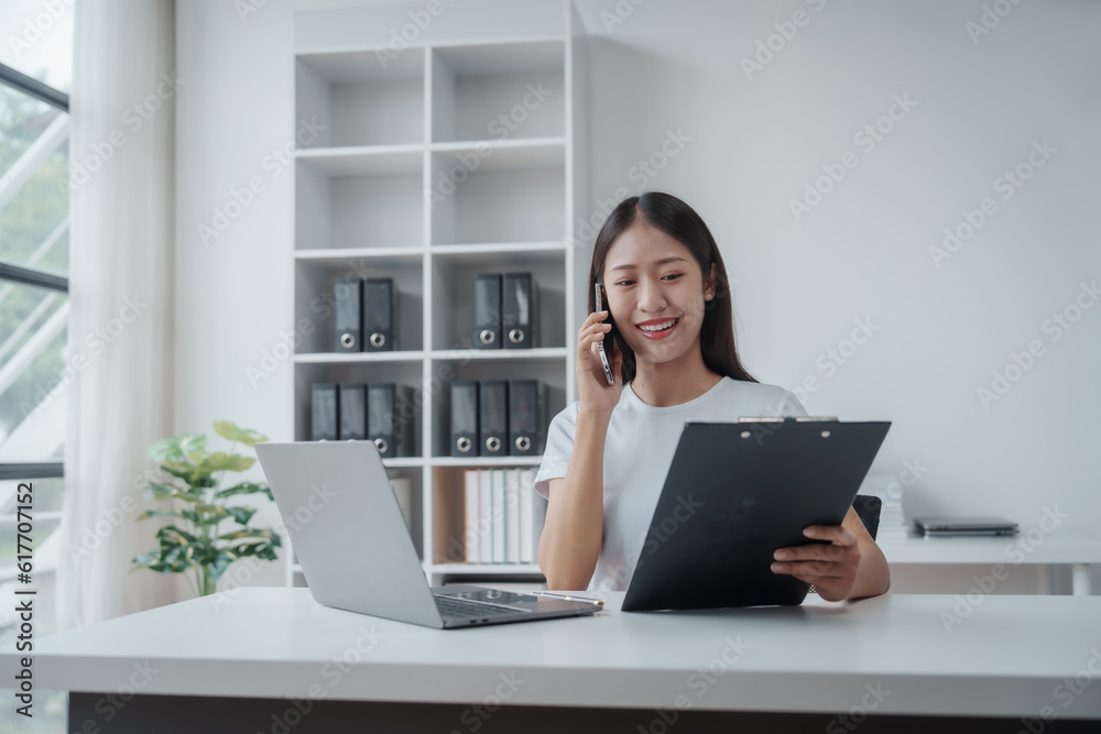Young Asian woman university student satisfied with learning english language during online courses via laptop computer, learning online with webinar, video tutorial, internet lessons