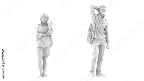 3D High Poly Humans - SET6 Monochromatic - Front View