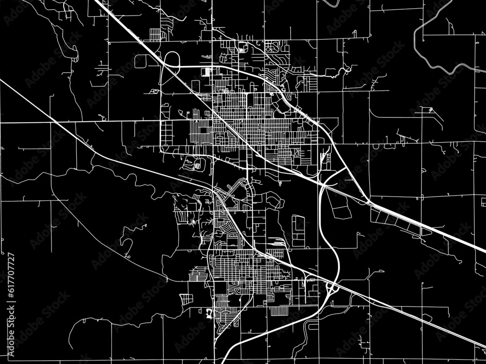 Vector road map of the city of  Scottsbluff Nebraska in the United States of America with white roads on a black background.