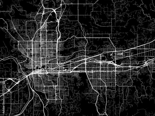 Vector road map of the city of  Spokane Metro Washington in the United States of America with white roads on a black background.