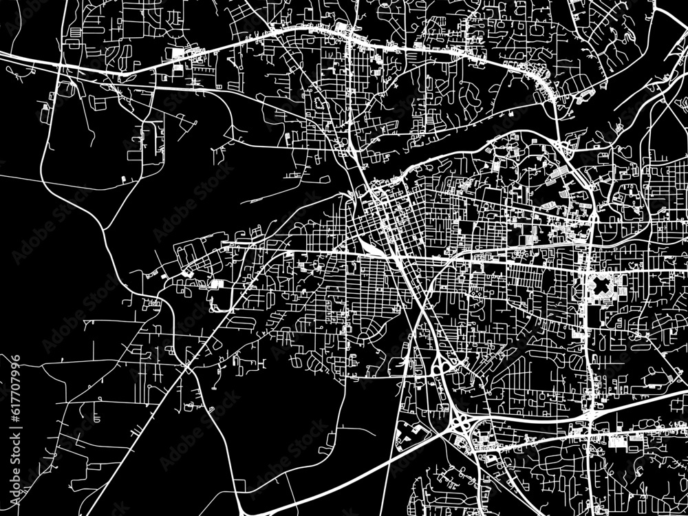 Vector road map of the city of  Tuscaloosa Alabama in the United States of America with white roads on a black background.