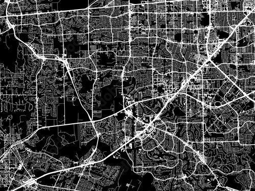 Vector road map of the city of Sugar Land Texas in the United States of America with white roads on a black background.