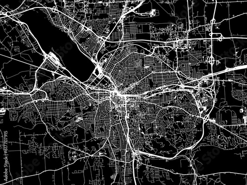 Vector road map of the city of Syracuse New York in the United States of America with white roads on a black background.