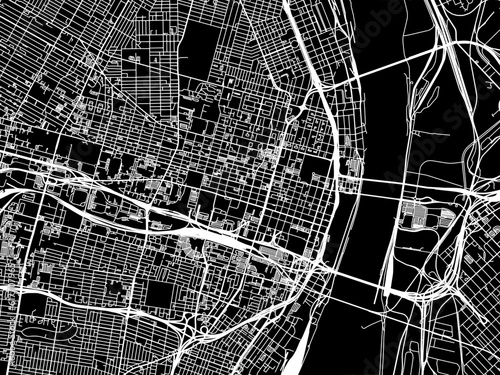 Vector road map of the city of  St. Louis Center Missouri in the United States of America with white roads on a black background.
