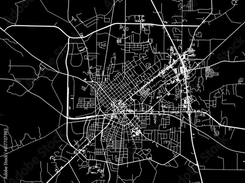 Vector road map of the city of Thomasville Georgia in the United States of America with white roads on a black background.