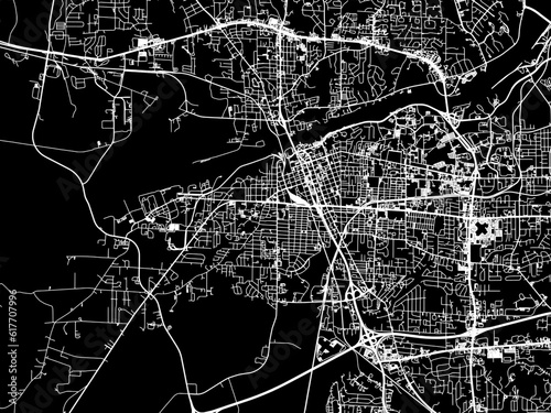 Vector road map of the city of Tuscaloosa Alabama in the United States of America with white roads on a black background.