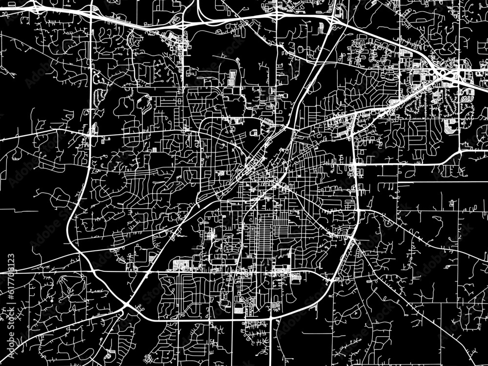 Vector road map of the city of  Waukesha Wisconsin in the United States of America with white roads on a black background.