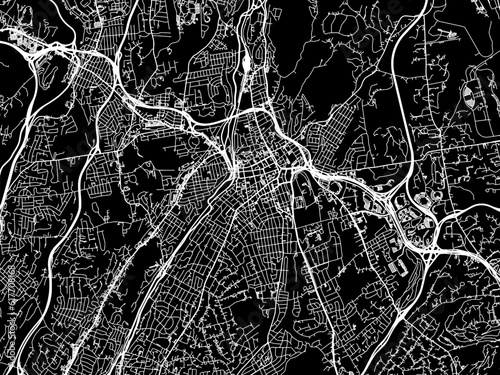 Vector road map of the city of  White Plains New York in the United States of America with white roads on a black background. photo