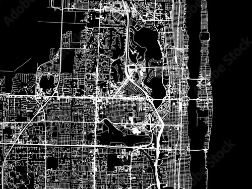 Vector road map of the city of  West Palm Beach Florida in the United States of America with white roads on a black background.