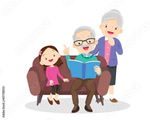 grandparents reading book with granddaughter 2