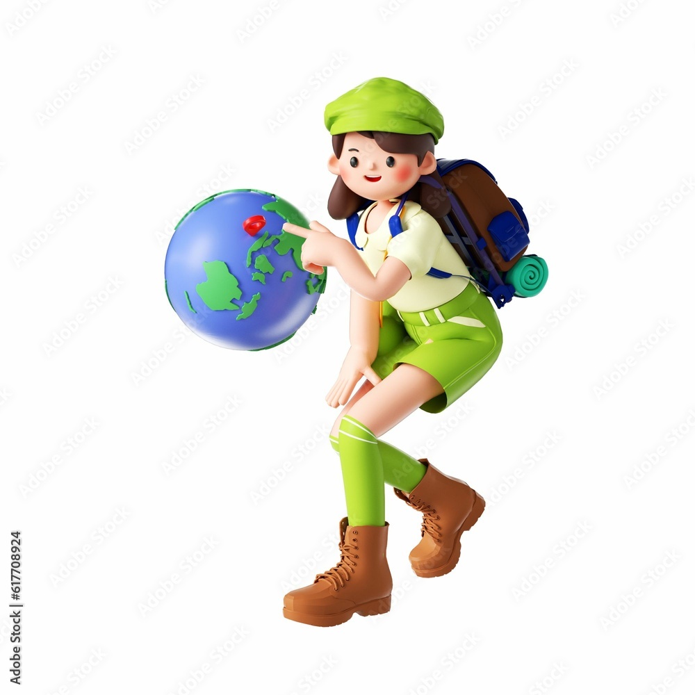 Rendering of a cartoon illustration of a girl gripping a miniature globe Rendering of a cartoon illustration of a girl gripping a miniature globe