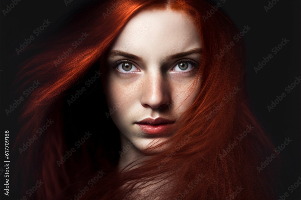 AI generated illustration of a young woman with long red hair and ...