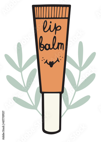 Lip balm or scrub little tube, hand drawn vector illustration in outline design, isolated on white background