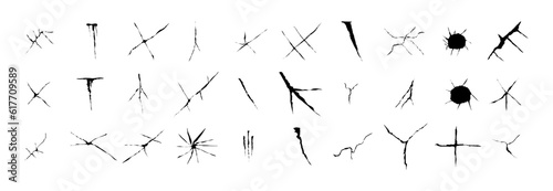 Set of Glass cracks. Hand drawn cracked glass wall vector illustration