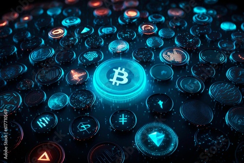 AI generated illustration of a pile of crypto currencies photo