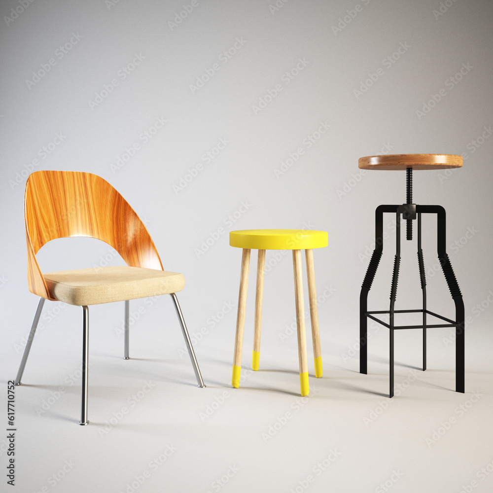 A set of modern chairs as a place to relax. Illustration 3D rendering. A set of modern chairs as a place to relax. Illustration 3D rendering.